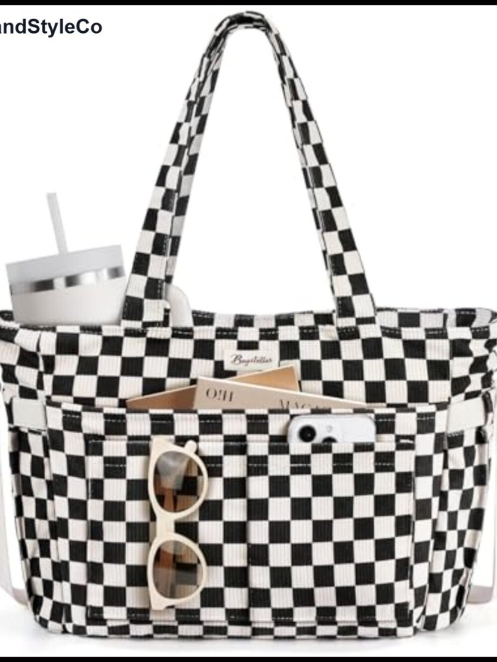 Corduroy Tote Bag for Women 17 Pockets Laptop Work Shoulder Bag